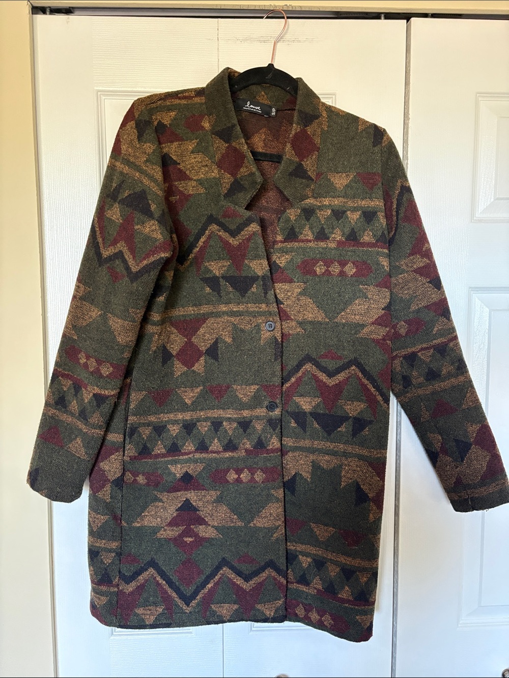 Louve Design Quebec Canada Aztec Geometric Pattern Longline Jacket Shacket S